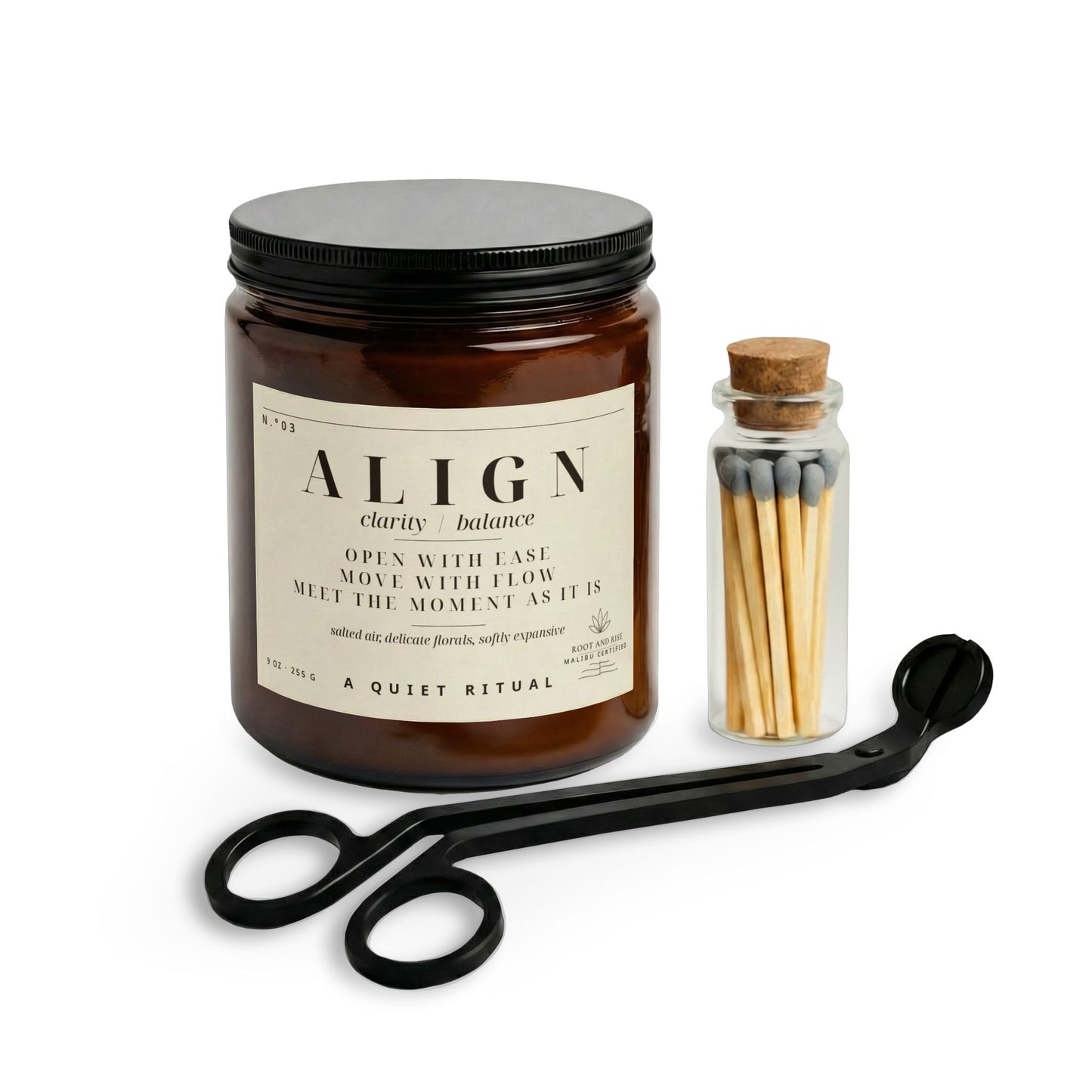 Align Scented Candle Set with Matches and Wick Trimmer | Amber Glass Jar