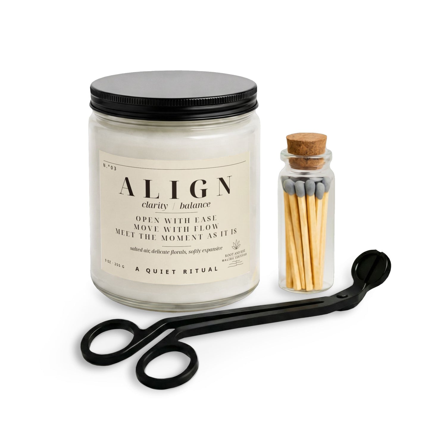 Align Scented Candle Set with Matches and Wick Trimmer | Amber Glass Jar